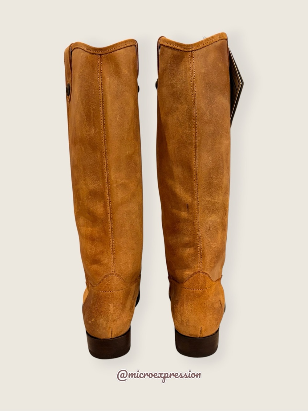 $399 Frye Melissa Button Tan Real Leather Distressed Tall Comfy Knee High Boot - Picture 12 of 16